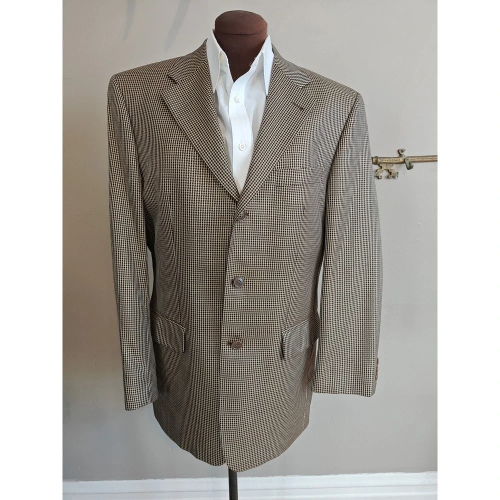 Bartolini Mens Wool Silk Sport Coat 40R Black Gold Geometric Italy 3 Button W703